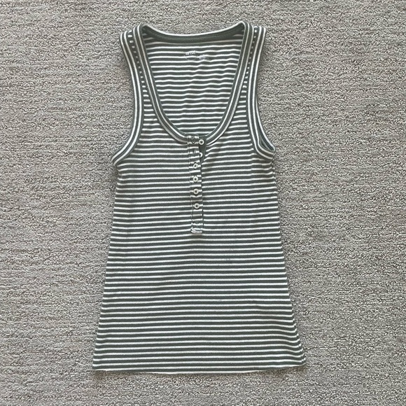 Aerie tank top stripe green white women’s casual lightweight coquette minimalist - Picture 1 of 3